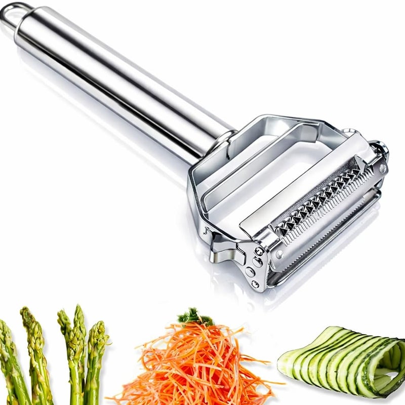 AnGeer Julienne Peeler, Stainless Steel Vegetable Peeler, Double-Sided Blade Vegetable Julienne Cutter and Fruit Slicer, Dual Blade Multifunction Potato Peeler - Image 1